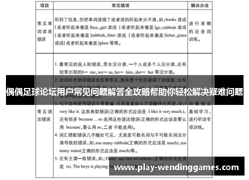 偶偶足球论坛用户常见问题解答全攻略帮助你轻松解决疑难问题