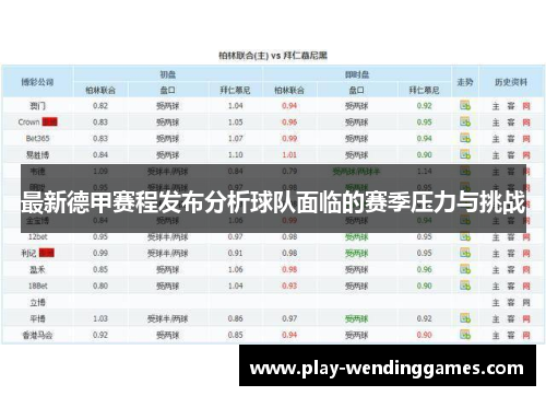 最新德甲赛程发布分析球队面临的赛季压力与挑战